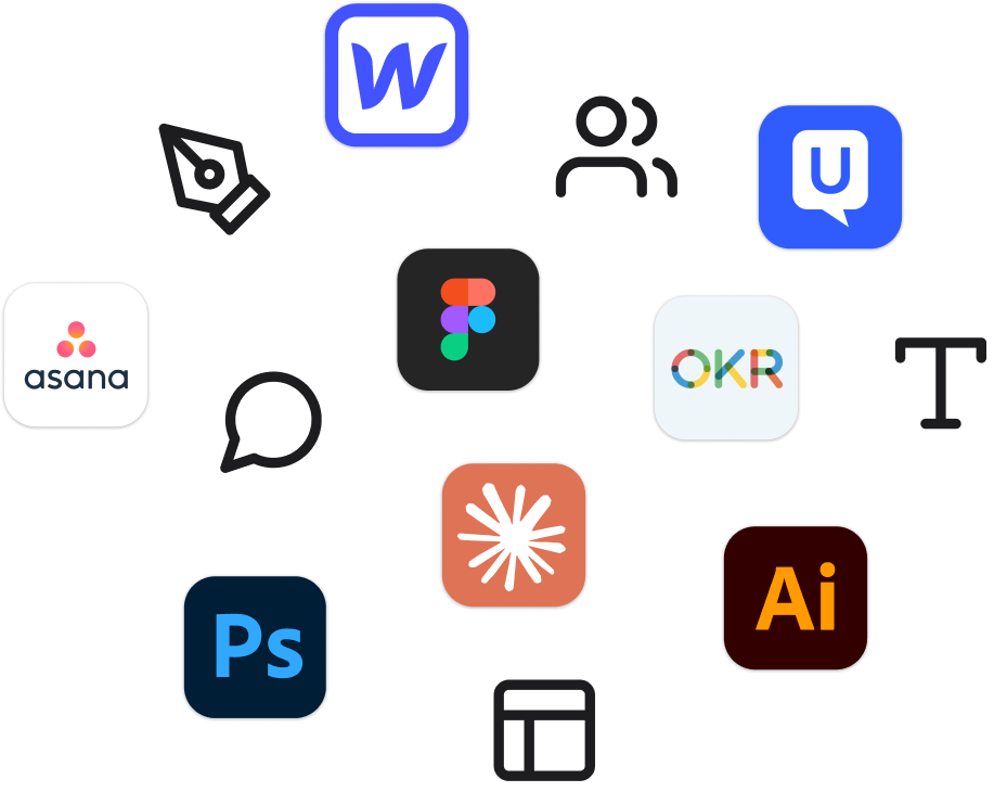A cloud of design app icons