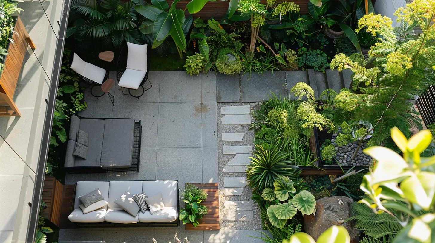 a modern urban terrace in sydney showcases a chic, eco-friendly garden design, featuring sleek pavers, sustainable materials, and innovative planting strategies that highlight the aesthetic and practical benefits of sustainable landscaping.