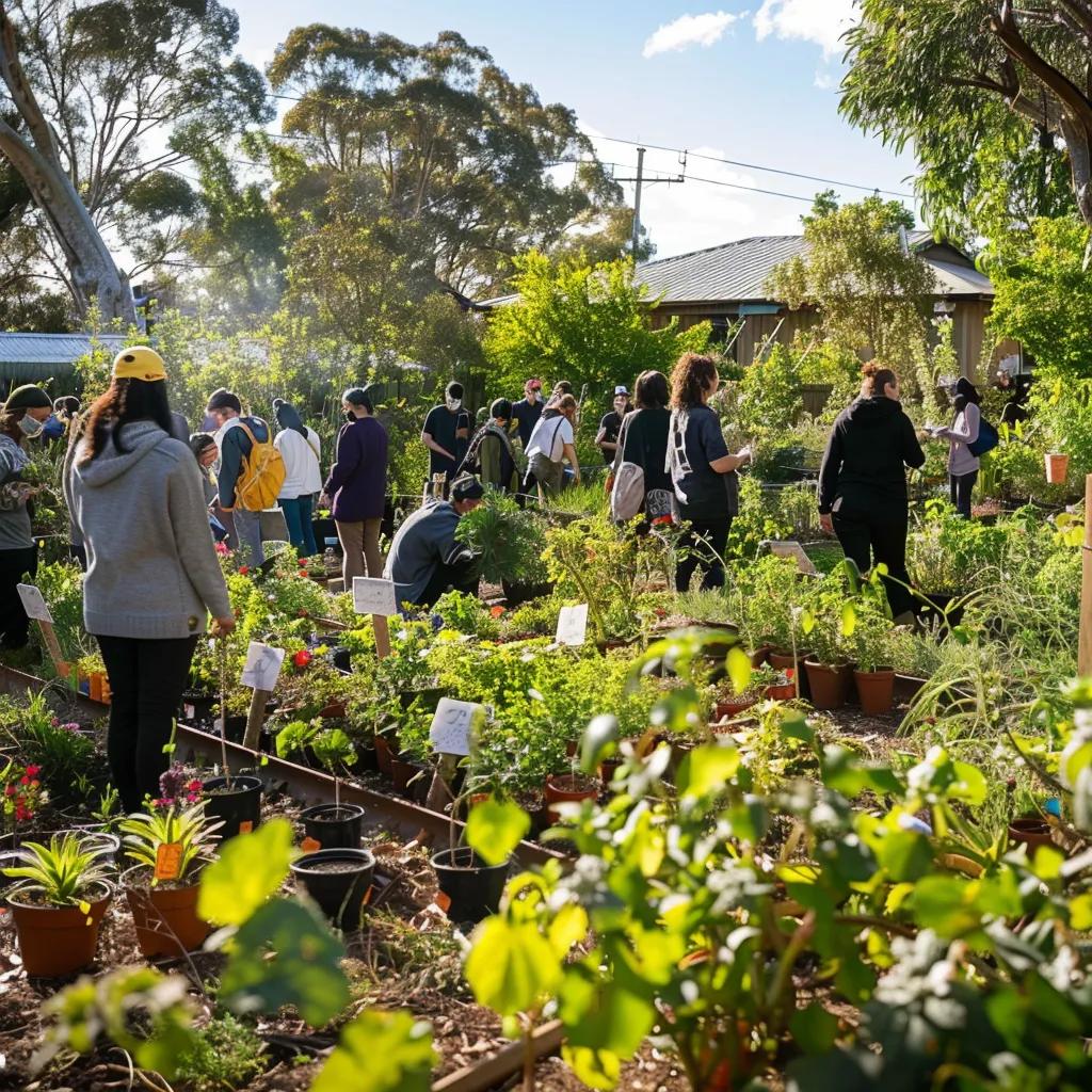 Community garden in Sydney with people engaging in gardening activities