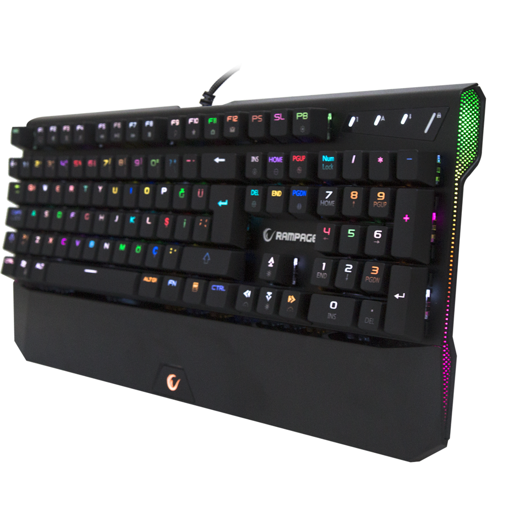 הכי טוב Rampage KB-R95 X-TITAN USB RGB מקלדת מכנית מלאה למשחקים כפתור כחול מקוון בקרבתי.