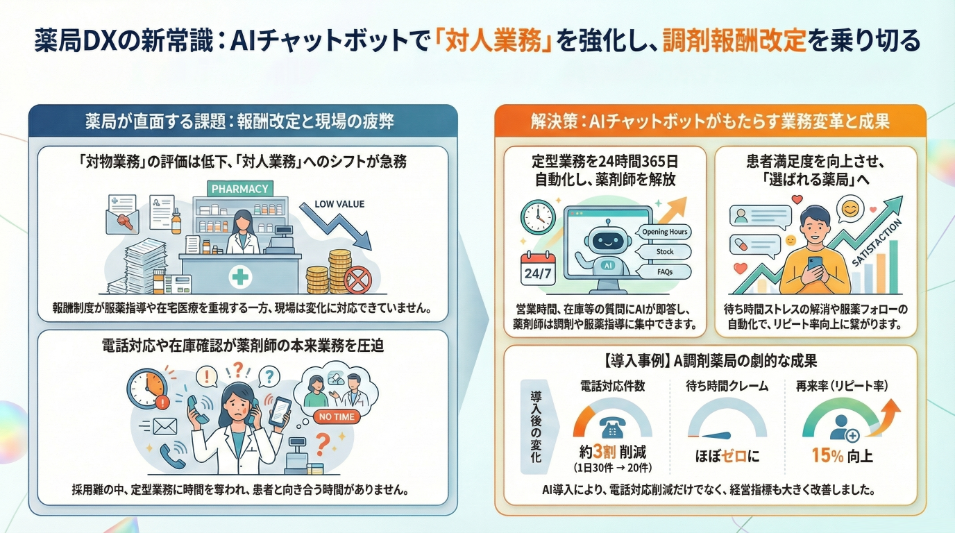 調剤報酬改定を乗り切る「対人業務」の切り札：AIチャットボット導入の実践論