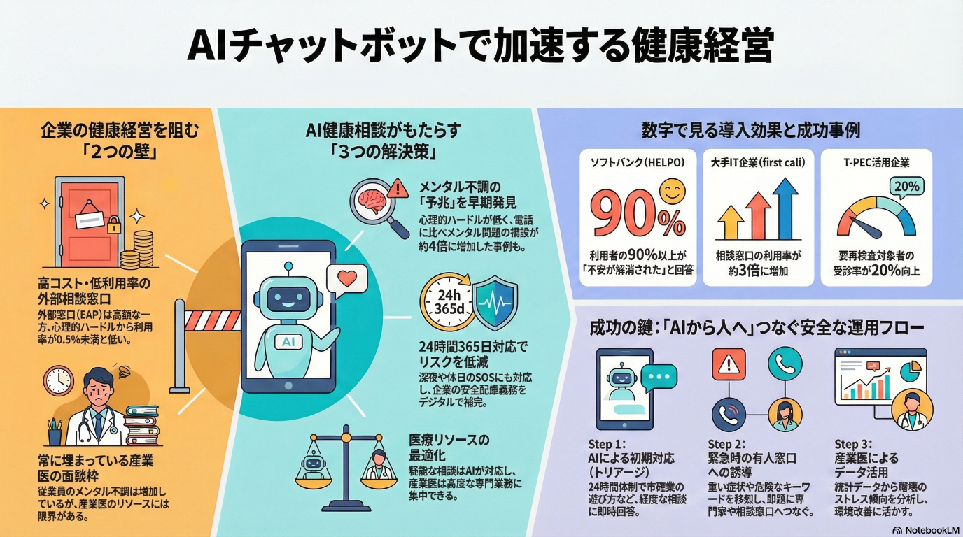 健康経営を加速させる「AIチャットボット健康相談」活用術｜産業医コスト削減と従業員満足度を両立する3つの事例