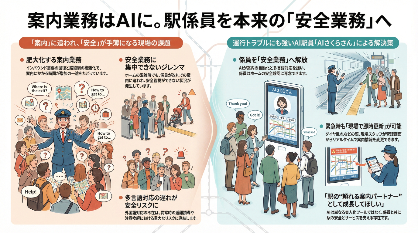 駅係員を「安全業務」へ戻す。近鉄大阪難波駅が選んだ、運行トラブルに強いAI駅員とは
