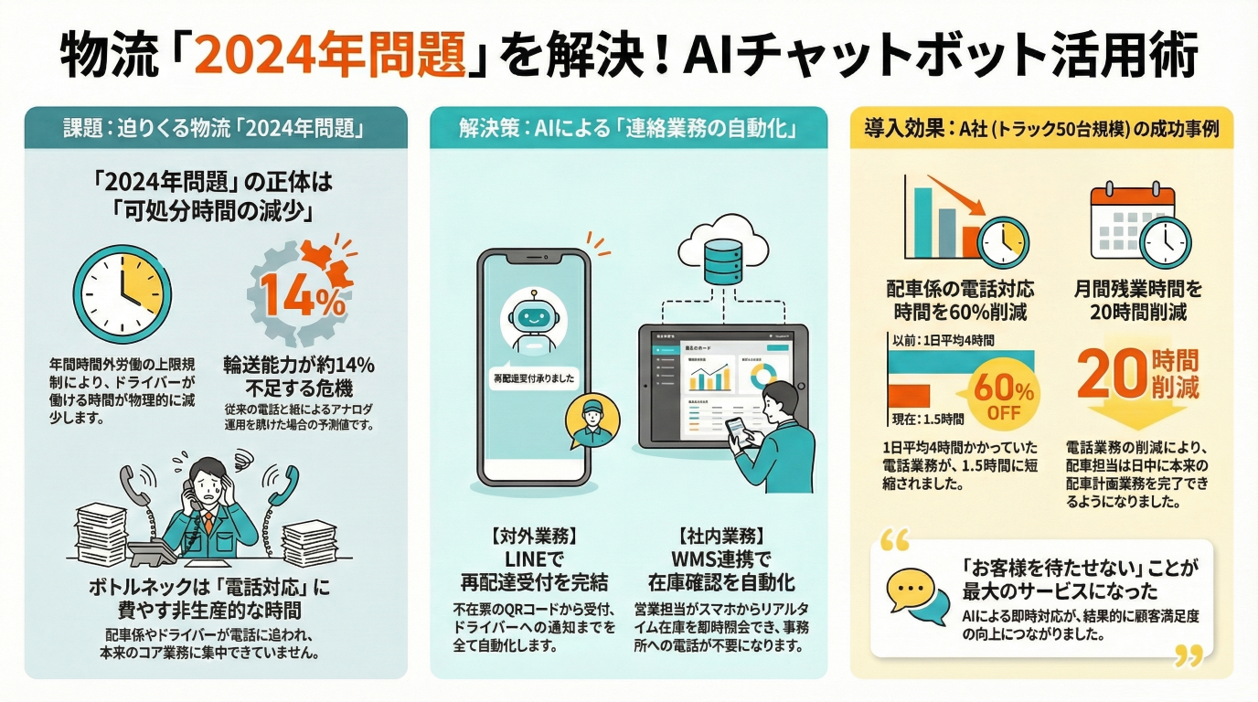 電話が鳴り止まない現場を救う。物流「2024年問題」に挑むAIチャットボット活用術
