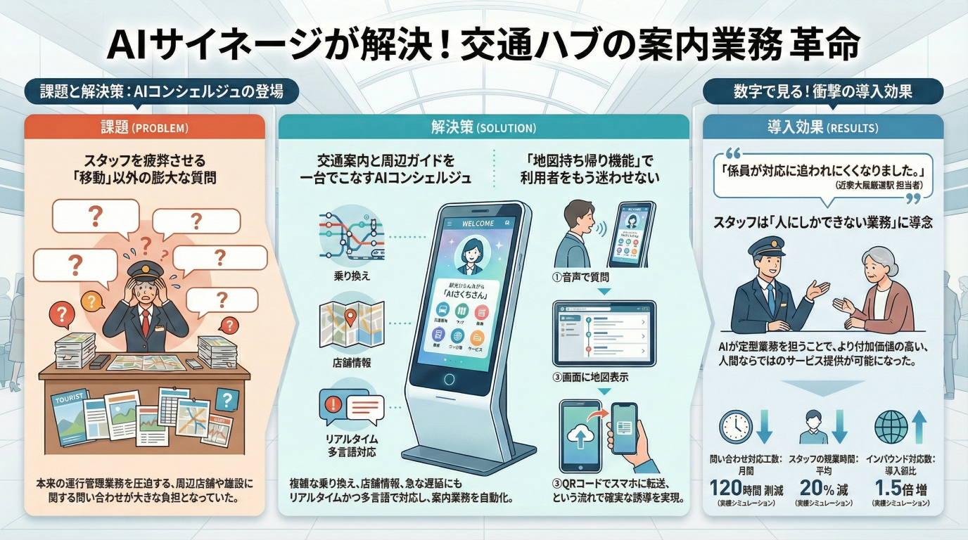 乗り場案内・周辺ガイドを無人化。交通結節点の「迷子」を減らすAIサイネージ活用術