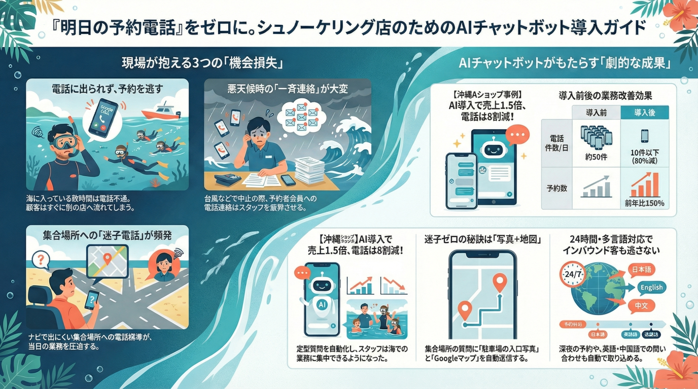 『明日の予約電話で海に出られない』をゼロに。シュノーケリング店こそAIチャットボットを導入すべき理由