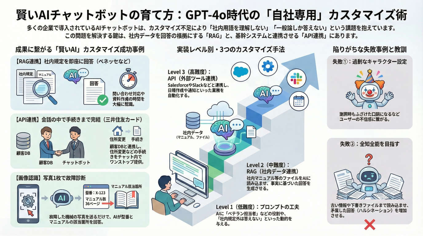 AIチャットボットを「自社専用」に改造する。GPT-4o時代のカスタマイズ最新事例と実装ガイド
