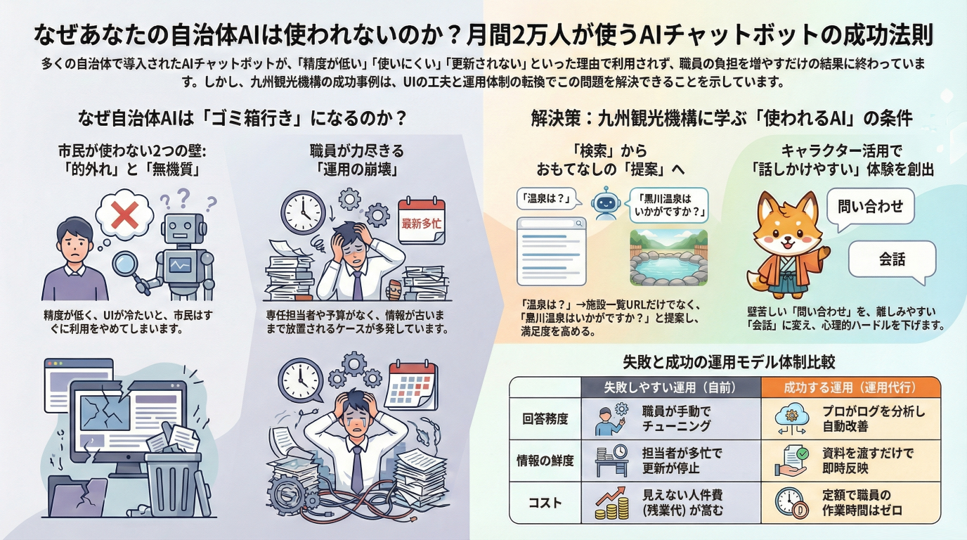 自治体AIチャットボットの「死屍累々」を超えて。九州観光機構に学ぶ、月間2万人が使うAIの条件