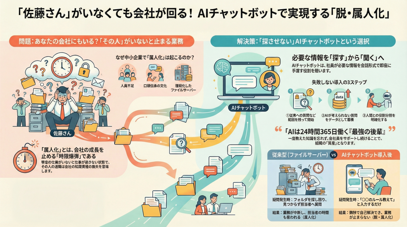 「総務の佐藤さん」がいないと回らない会社を救え。AIチャットボットで脱・属人化の第一歩