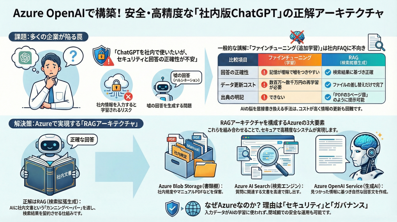 社内規定やマニュアルを即座に回答！Azure OpenAIで構築する「社内版ChatGPT」の正解アーキテクチャ