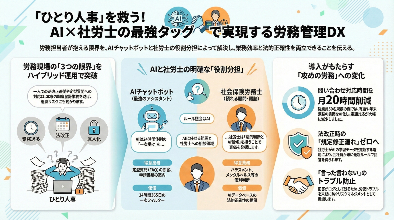 「ひとり人事」を救う!AIチャットボット×社労士の最強タッグで実現する、攻めの労務管理DX