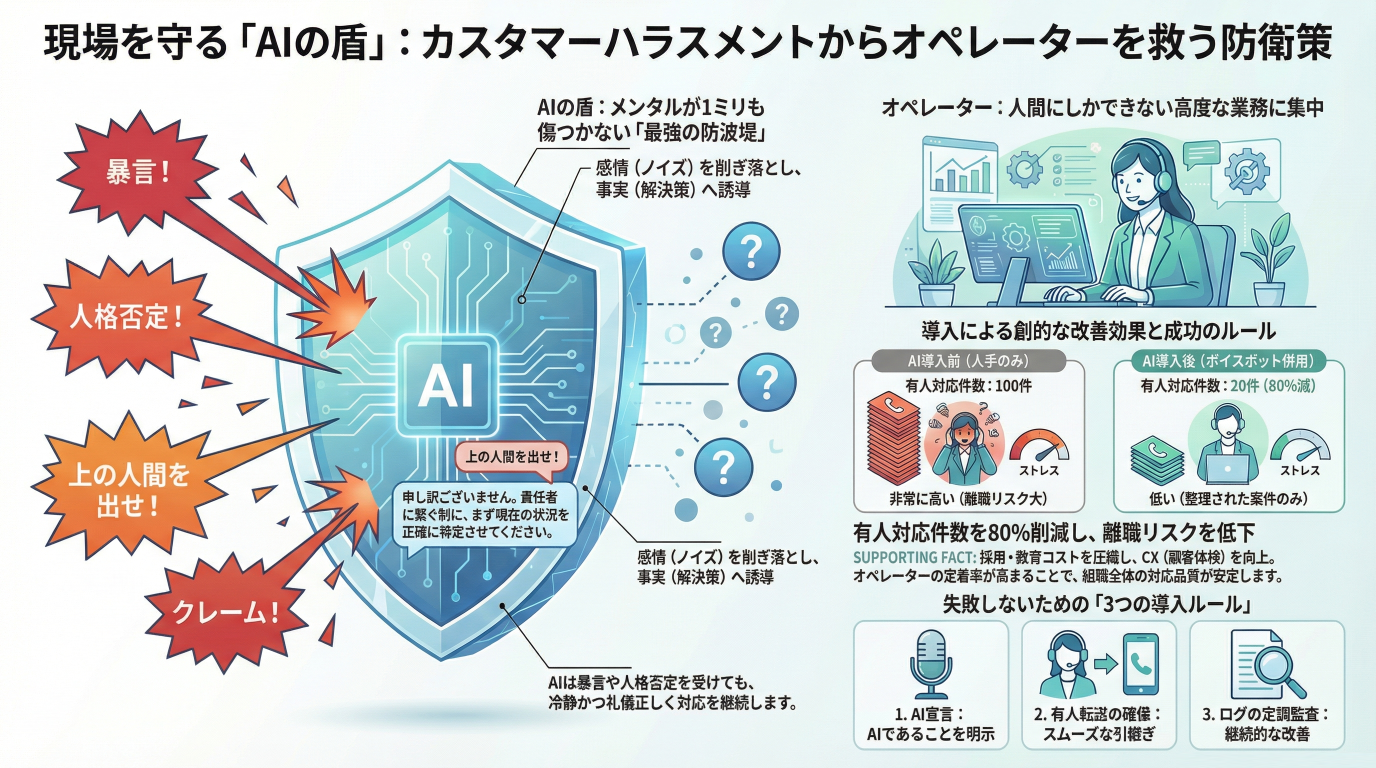 「もう限界…」オペレーターの心を壊す前に。AIボイスボットが“理不尽なクレーム”を受け止める、現場の防衛策