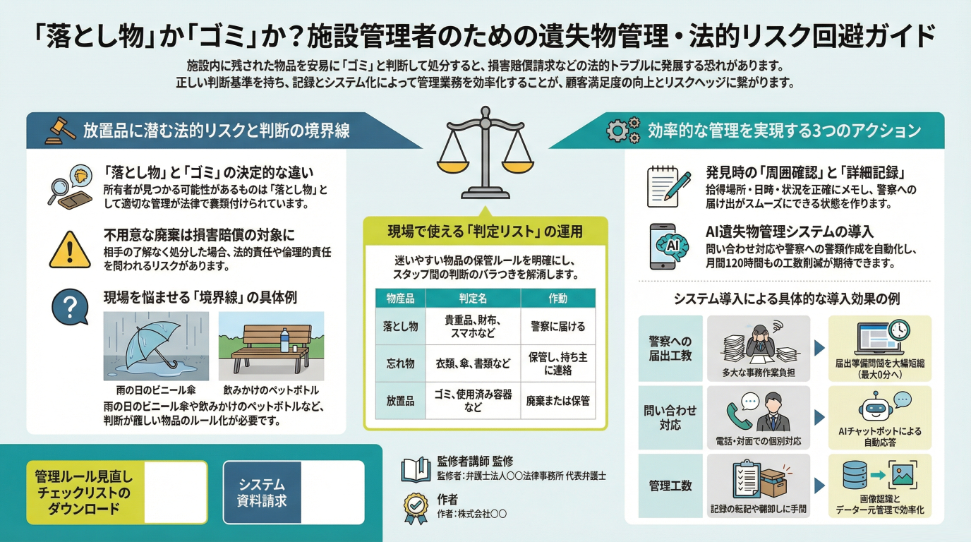 【施設管理者100人に聞いた】「これ捨てていいの？」落とし物とゴミの境界線と、リスクゼロの管理マニュアル