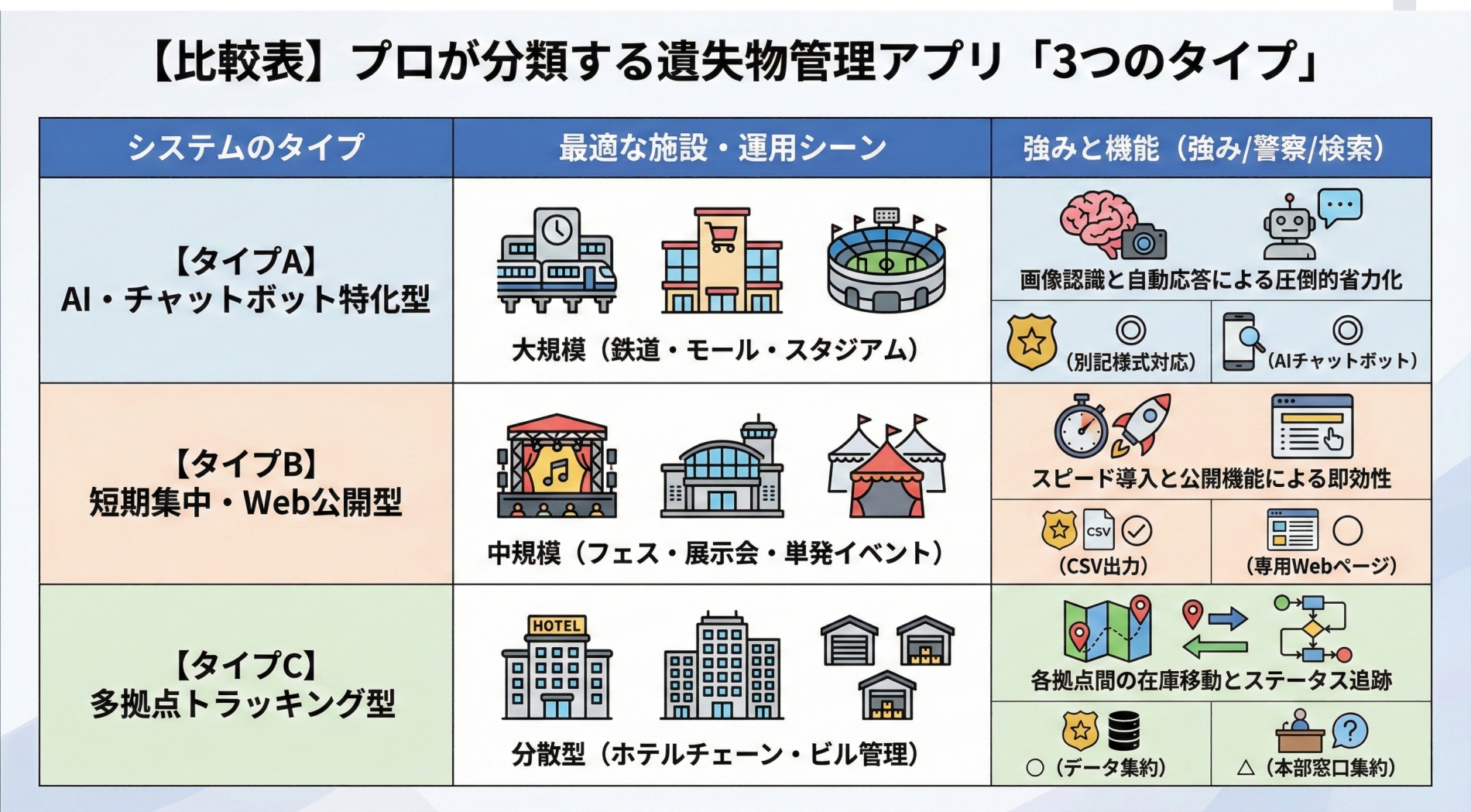 【比較表】プロが分類する遺失物管理アプリ「3つのタイプ」