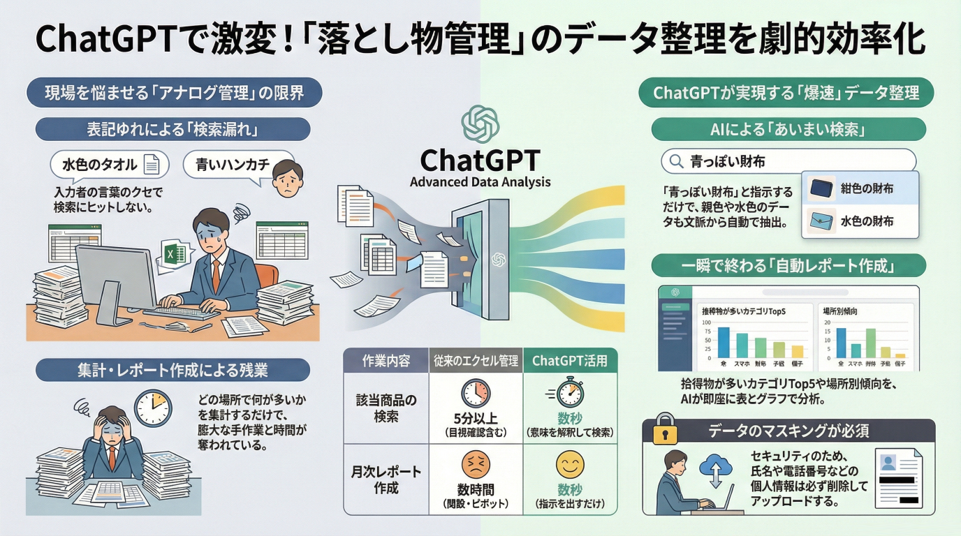 ChatGPTで商業施設のデータ整理を劇的効率化!「落とし物エクセル」の検索・分析をAIに任せる方法