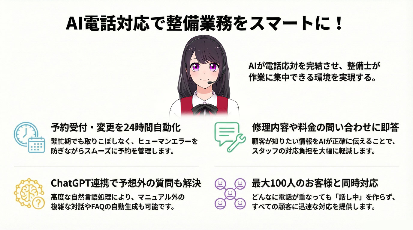 AI電話対応で整備業務をスマートに!