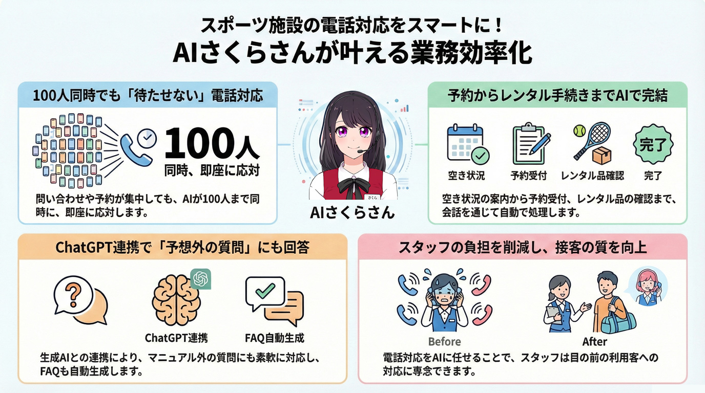 スポーツ施設の電話対応をスマートに!　AIさくらさんが叶える業務効率化