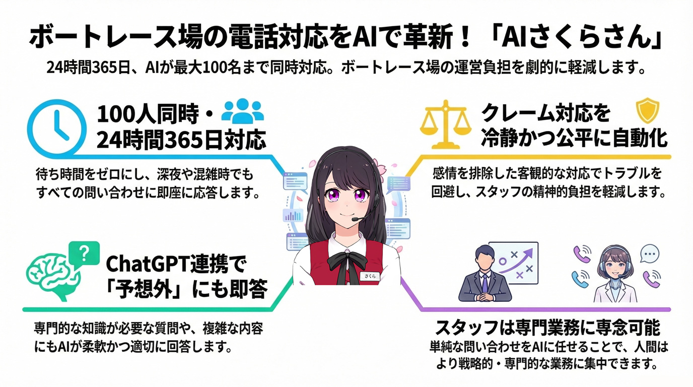 ボートレース場の電話対応をAIで革新!「AIさくらさん」