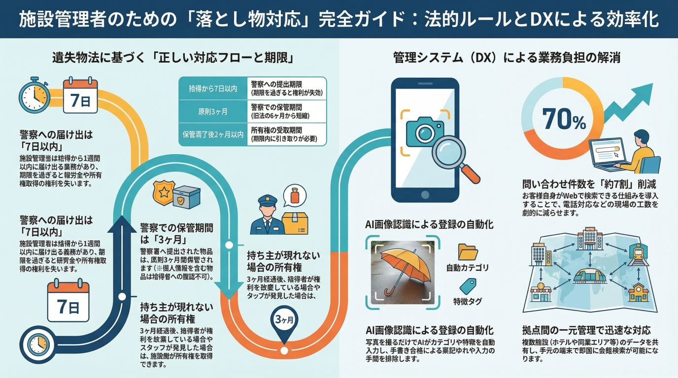 【施設管理者向け】落とし物の行方と保管ルール完全ガイド！ 遺失物法に基づく対応とDX事例