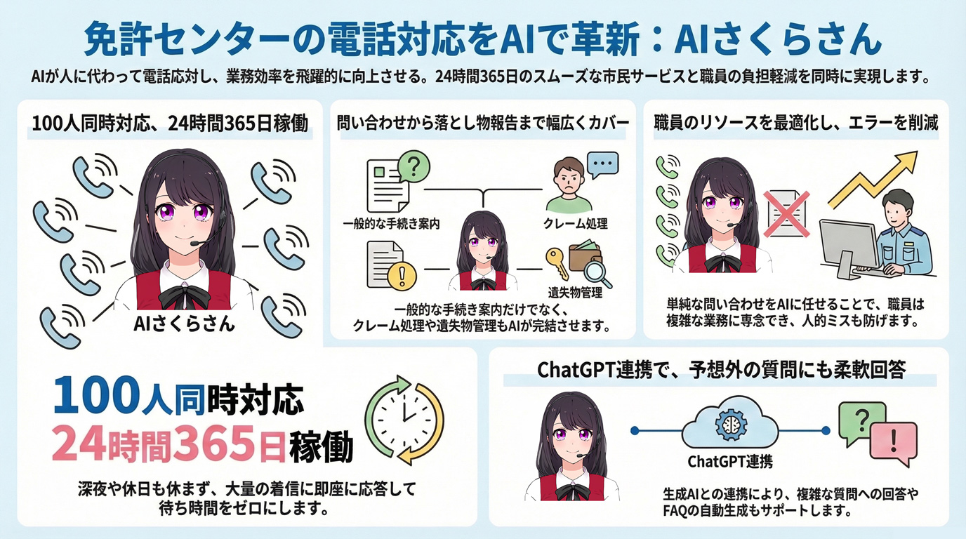 免許センターの電話対応をAIで革新:AIさくらさん
