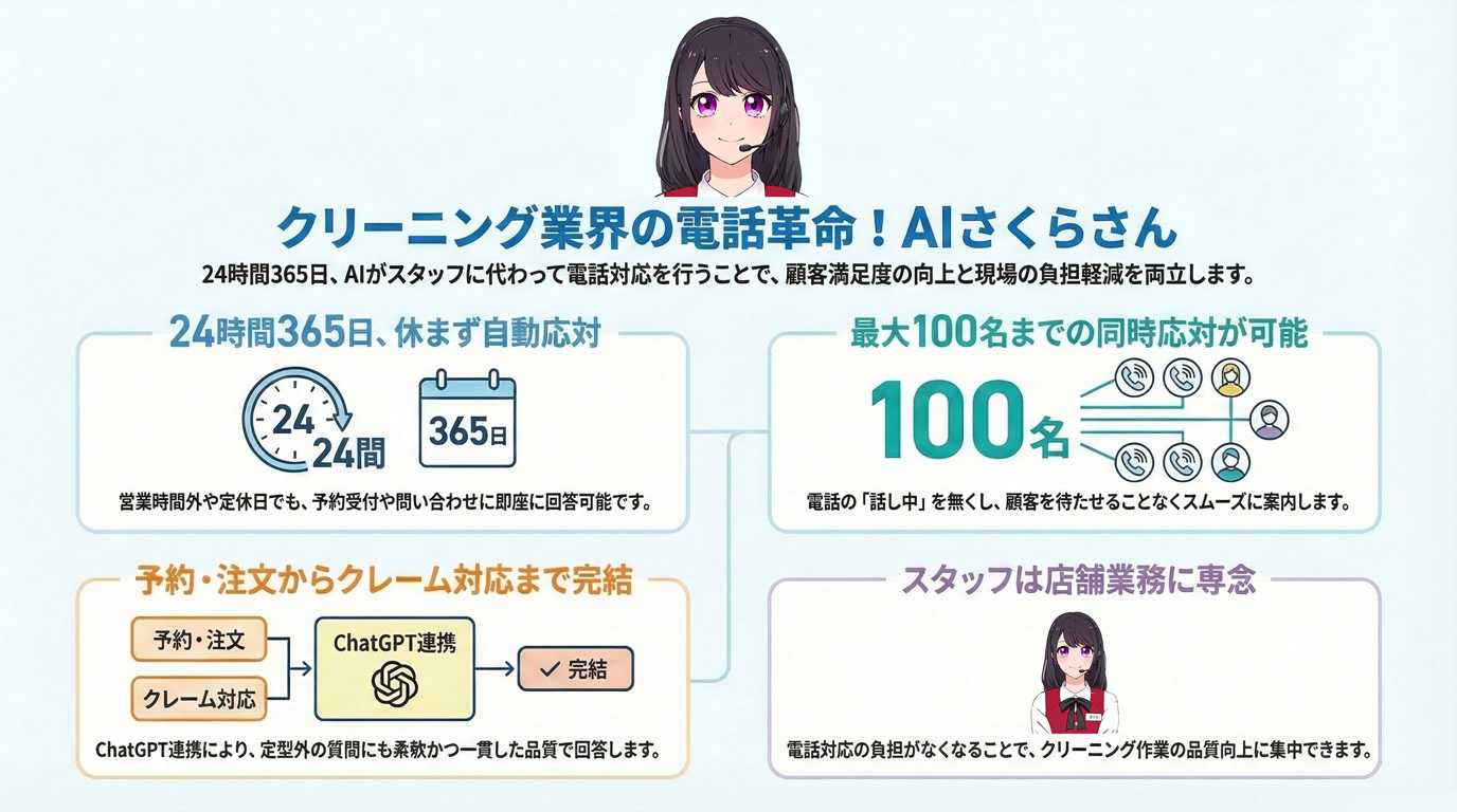 クリーニング業界の電話革命!AIさくらさん