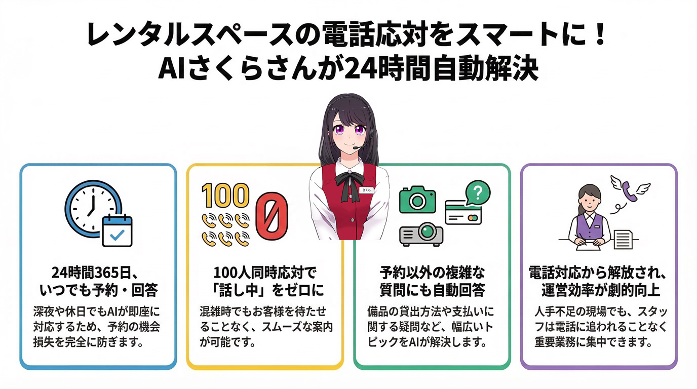 レンタルスペースの電話応対をスマートに!AIさくらさんが24時間自動解決
