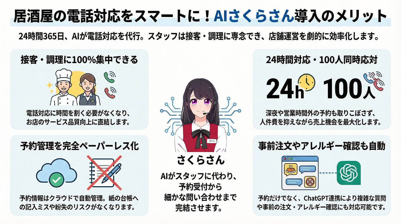 居酒屋の電話対応をスマートに!AIさくらさん導入のメリット