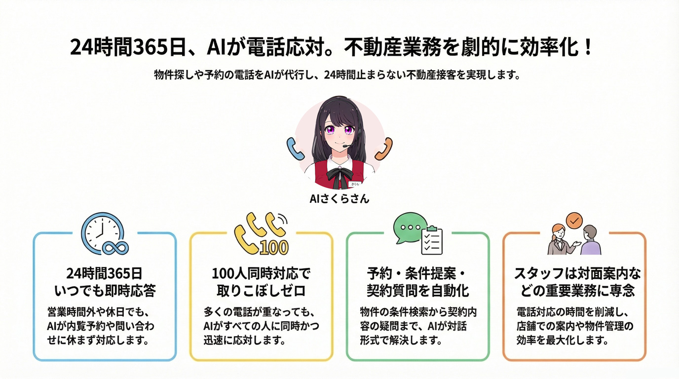 24時間365日、AIが電話応対。不動産業務を劇的に効率化!