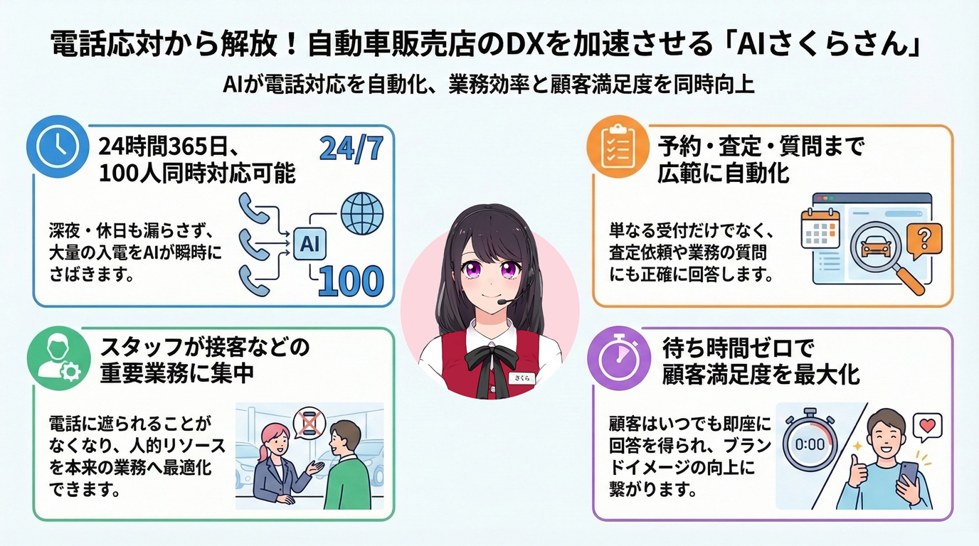 電話応対から解放!自動車販売店のDXを加速させる「AIさくらさん」