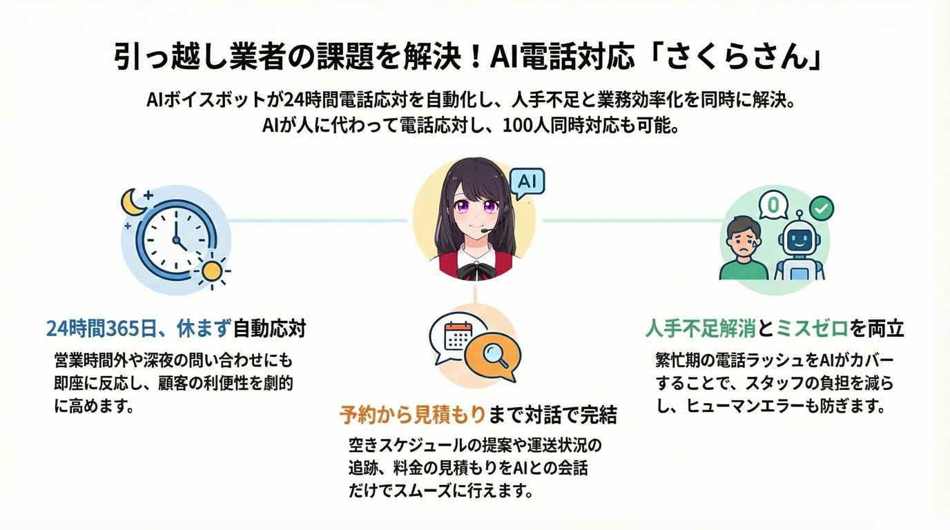 引っ越し業者の課題を解決!AI電話対応「さくらさん」