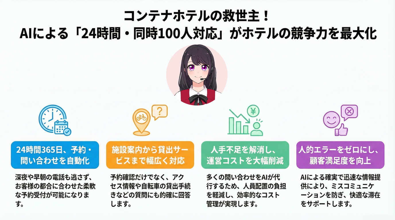 コンテナホテルの救世主!AIによる「24時間·同時100人対応」がホテルの競争力を最大化
