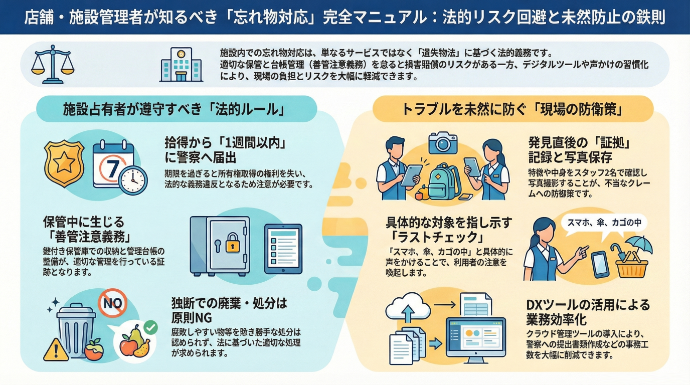店舗・施設管理者が知るべき「忘れ物対応」完全マニュアル｜法的リスク回避と未然防止の鉄則