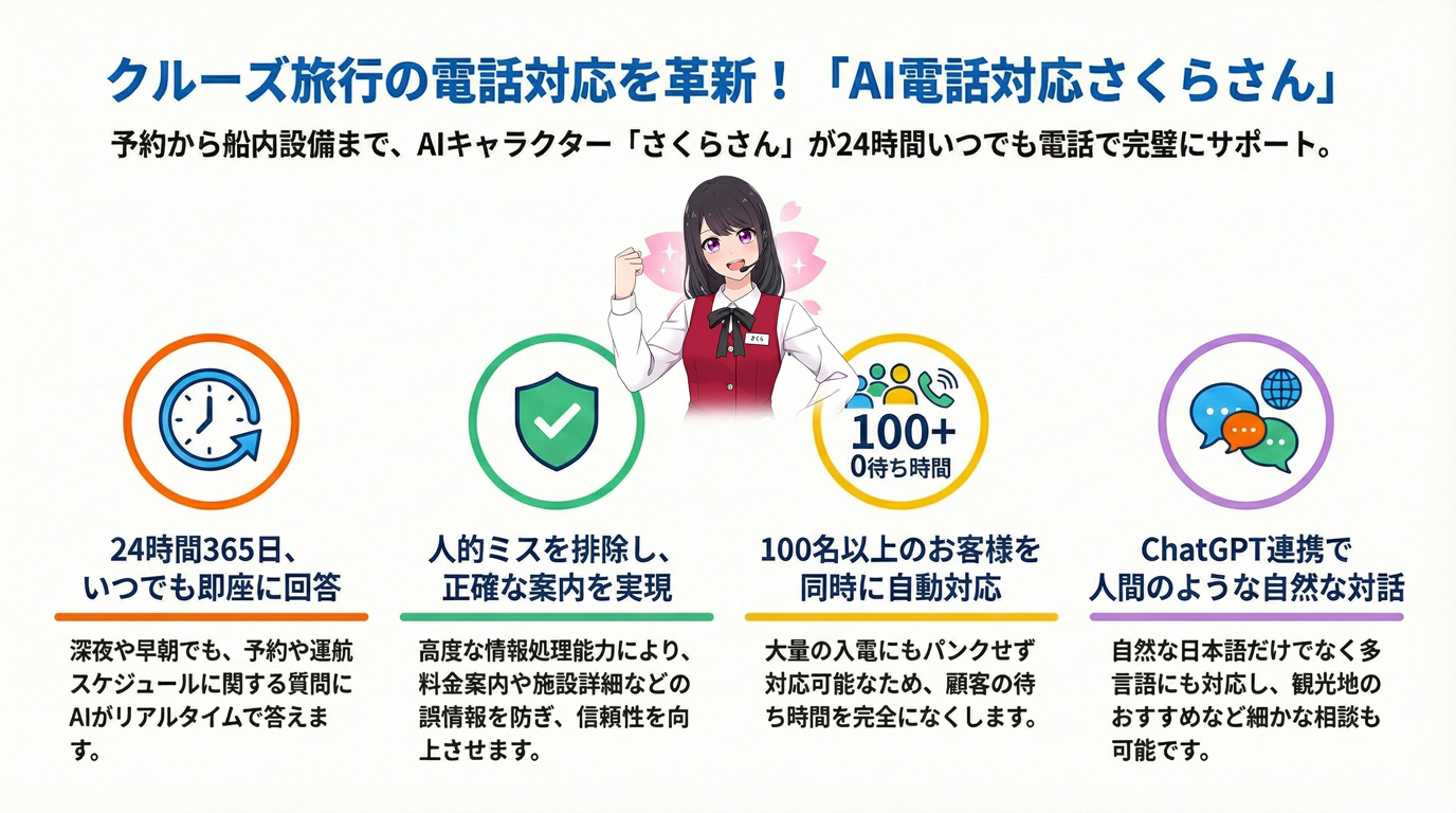 クルーズ旅行の電話対応を革新!「AI電話対応さくらさん」