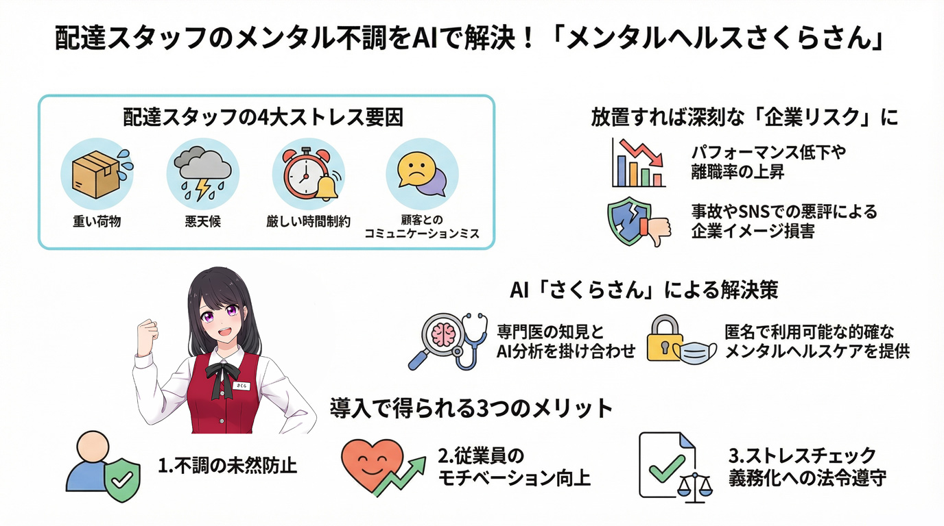 配達スタッフのメンタル不調をAIで解決!「メンタルヘルスさくらさん」