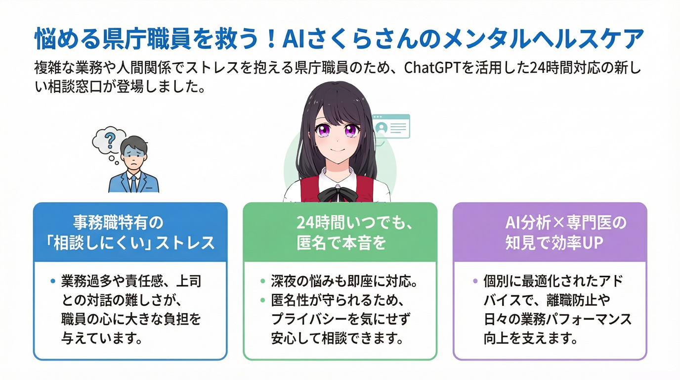 悩める県庁職員を救う!AIさくらさんのメンタルヘルスケア