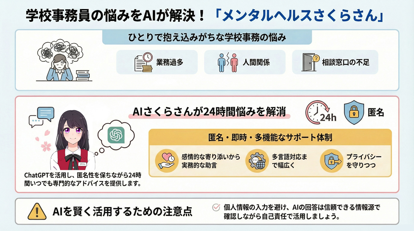 学校事務員の悩みをAIが解決!「メンタルヘルスさくらさん」