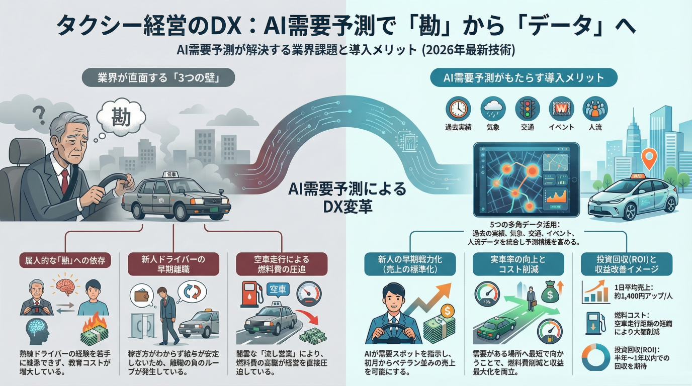 タクシー業界に需要予測を導入するメリット｜新人でも「稼げる」仕組みを作るDX戦略