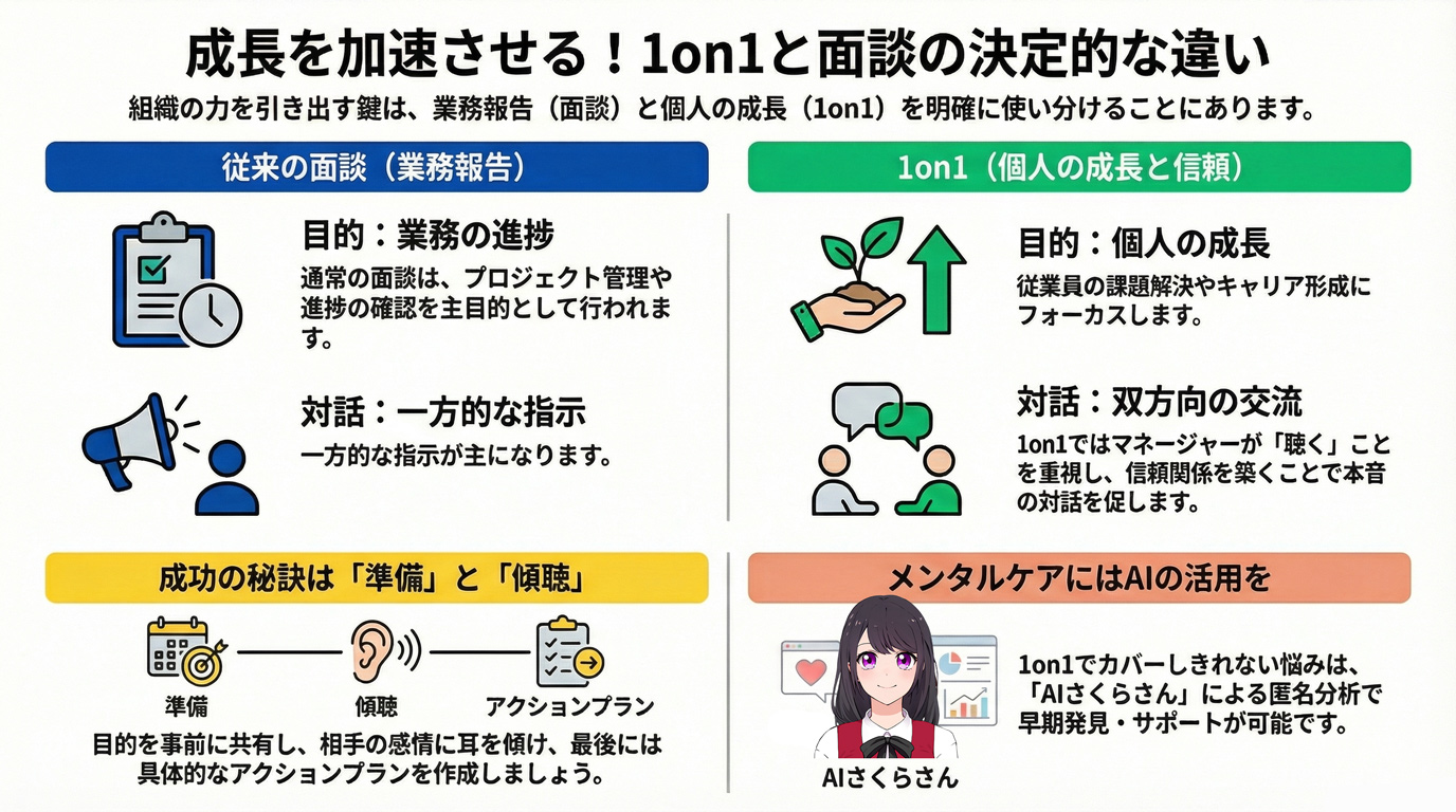 成長を加速させる!1on1と面談の決定的な違い