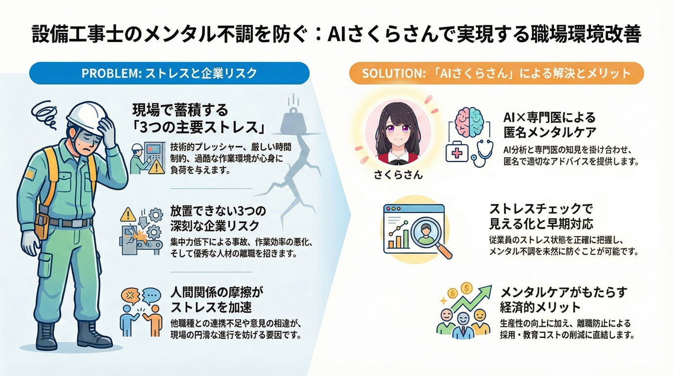 設備工事士のメンタル不調を防ぐ:AIさくらさんで実現する職場環境改善