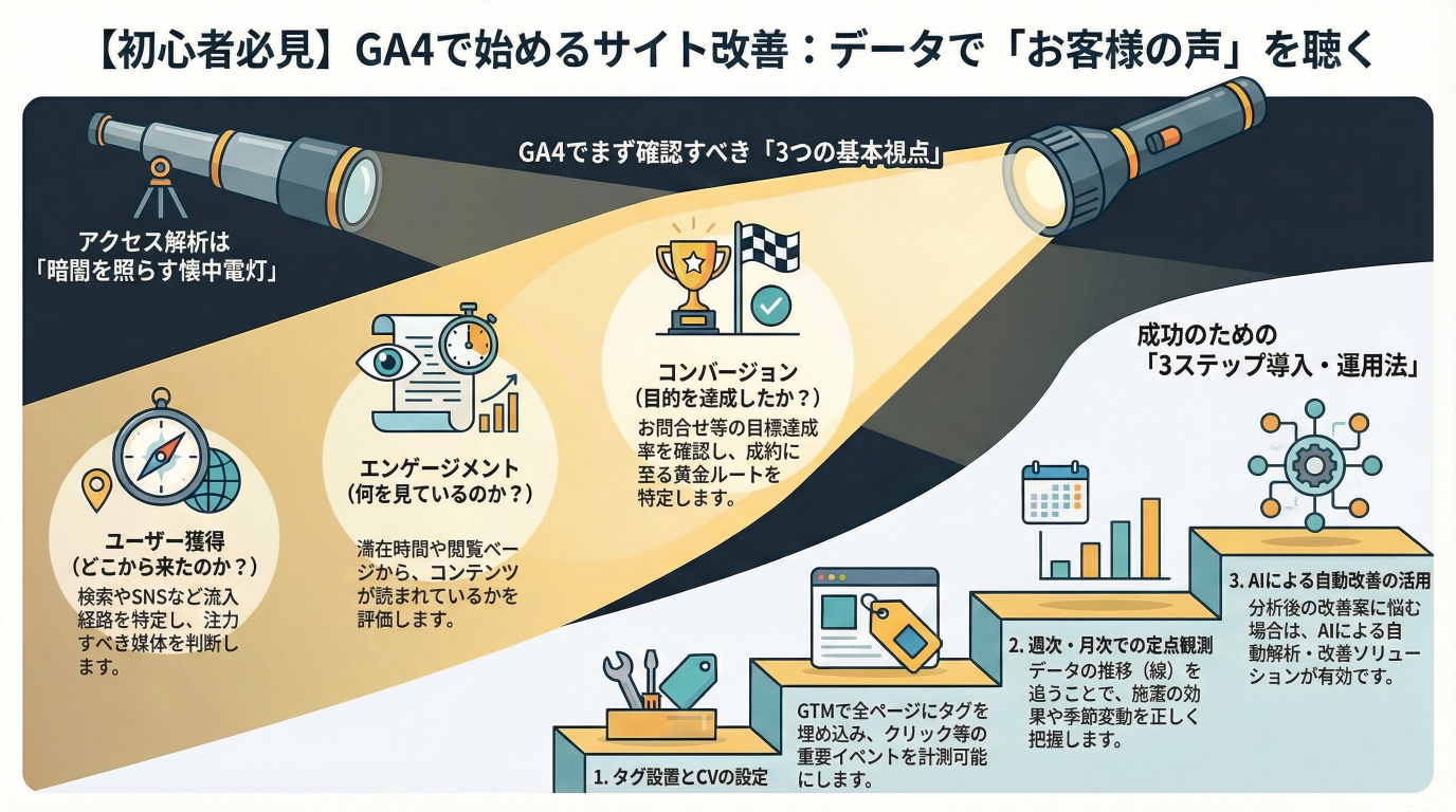 【初心者さん必見】GA4で始めるアクセス解析！サイト改善の第一歩を徹底解説