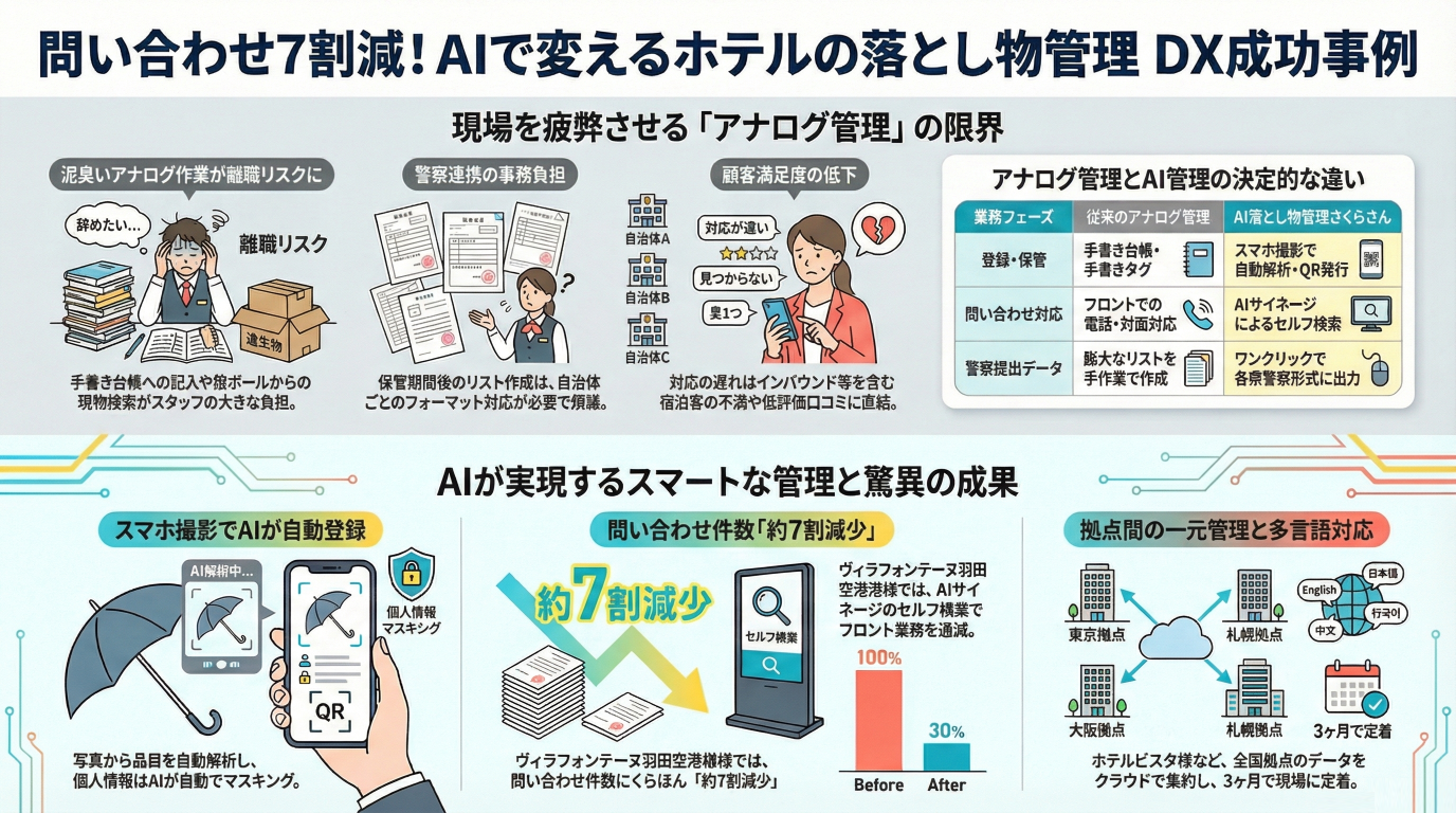 問い合わせ7割減！ホテルの落とし物管理システムをAIで劇的効率化する成功事例