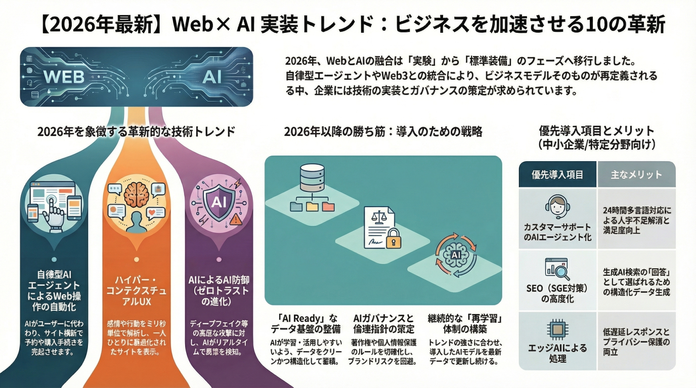 【2026年最新】Web × AIの実装トレンド10選｜ビジネスを加速させる革新技術の現在地