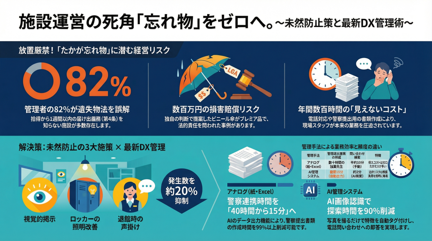 施設運営の死角「忘れ物」をゼロへ。温浴・商業施設が取るべき未然防止策と最新DX管理術