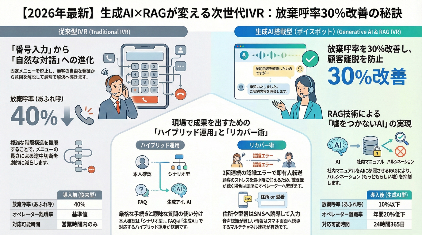 【2026年最新】IVRは「生成AI×RAG」へ。従来型との比較と顧客体験（CX）改善の現場ノウハウ