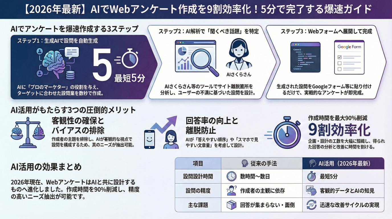 【2026年最新】専門知識不要!AIを活用したWebアンケートの簡単な作り方と実践ガイド