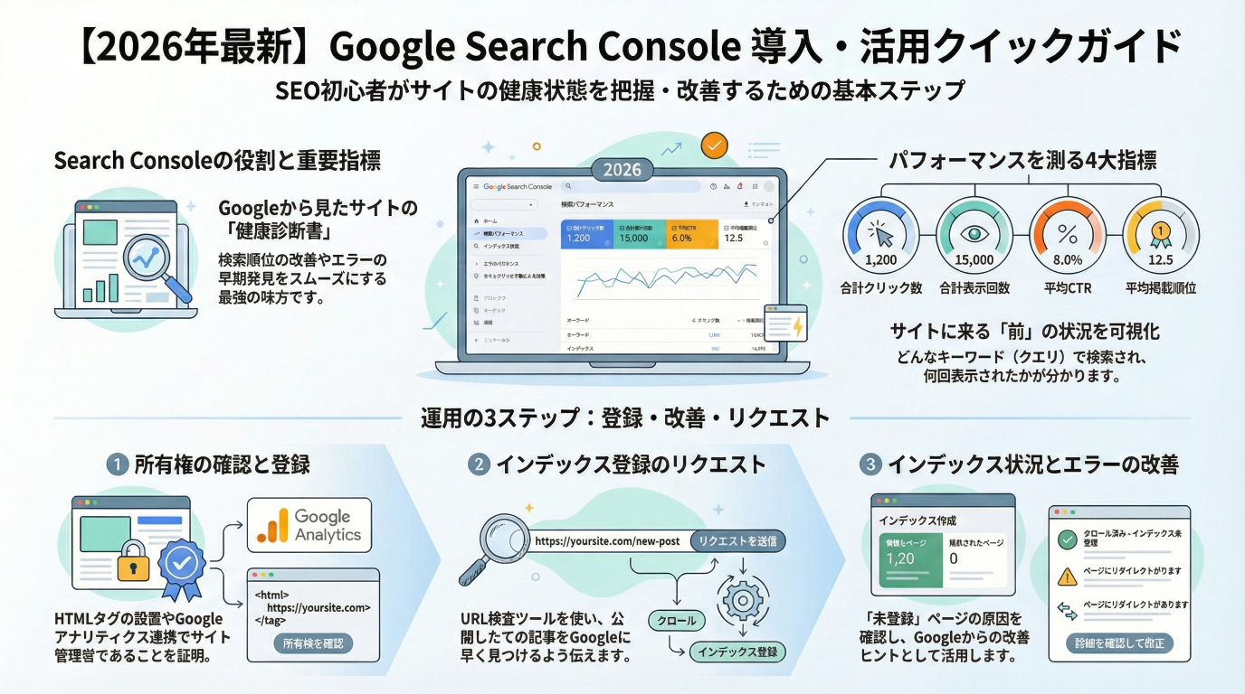 【2026年最新】Google Search Consoleの使い方を徹底解説!SEO初心者の悩みを解決