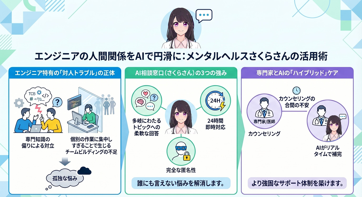 エンジニアの人間関係をAIで円滑に:メンタルヘルスさくらさんの活用術