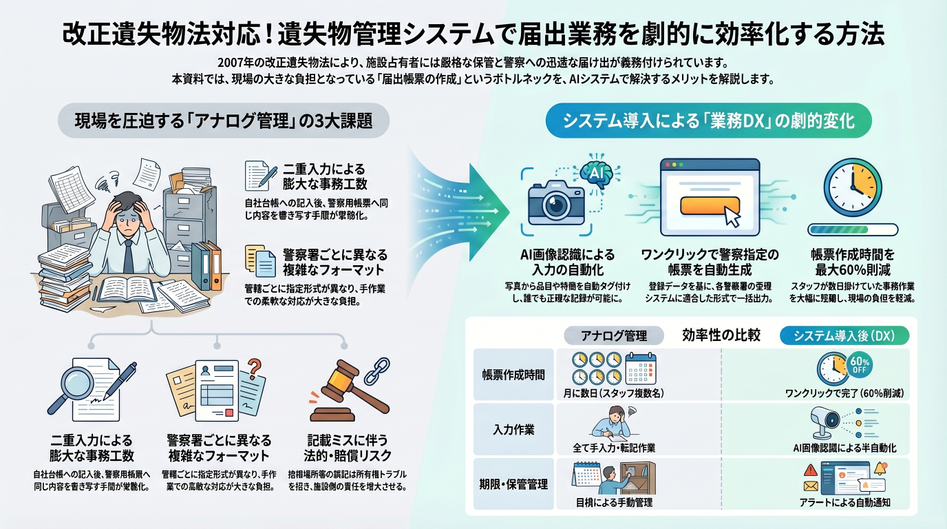 改正遺失物法対応!遺失物管理システムで届出帳票の作成を劇的に効率化する方法