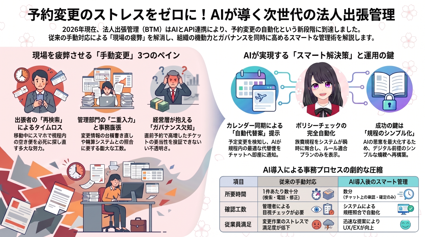 法人出張の予約変更、もう慌てない!AIで自動対応するスマート管理術