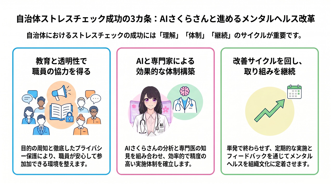 自治体ストレスチェック成功の3カ条:AIさくらさんと進めるメンタルヘルス改革